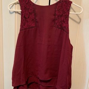 Maroon Chiffon Tank with Lace Detail